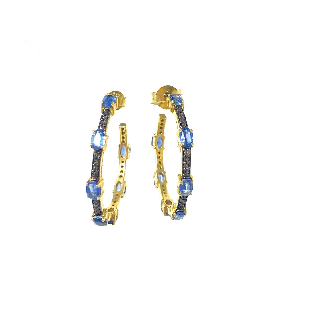 Blue Kyanite & Diamond Hoop Earrings