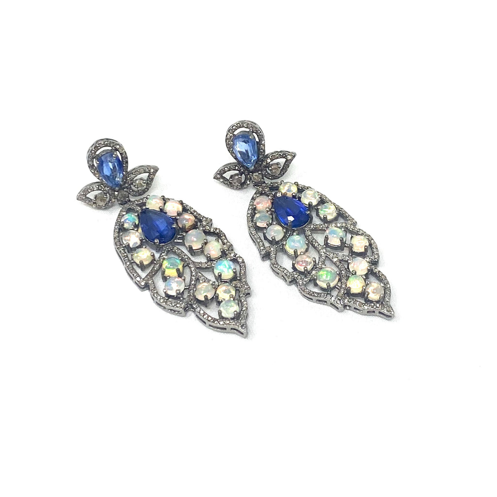 Organic Diamond & Opal Leaf Earring