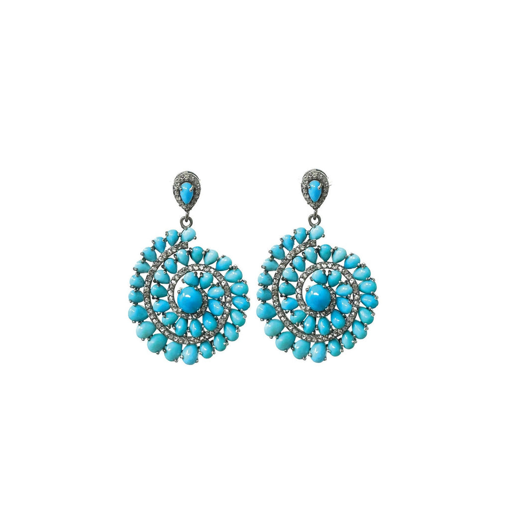 Turquoise & Diamond Circular Earrings