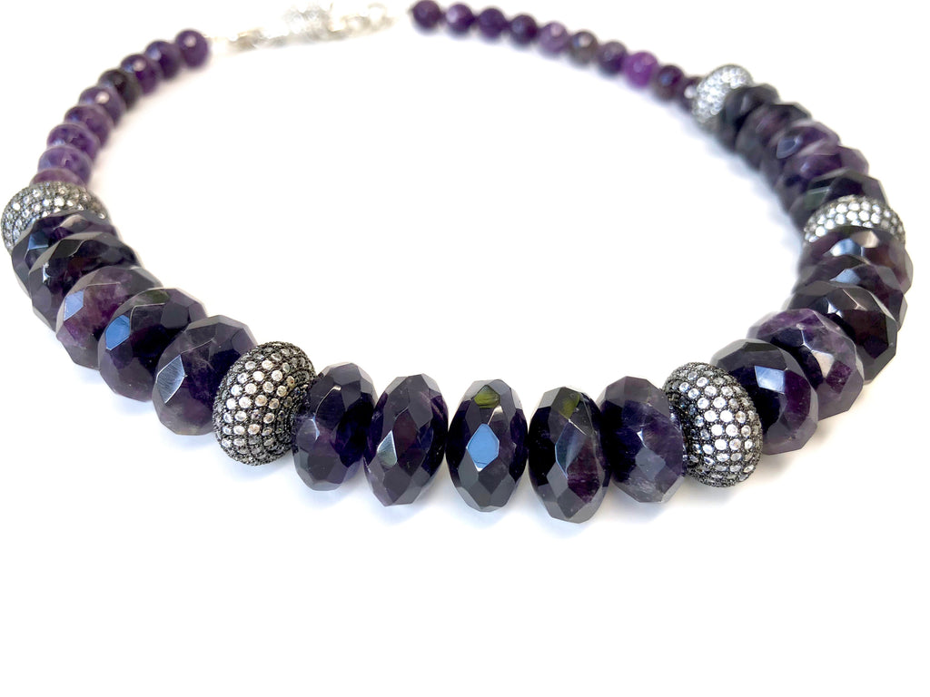 Amethyst Necklace with Pave Disk Beads