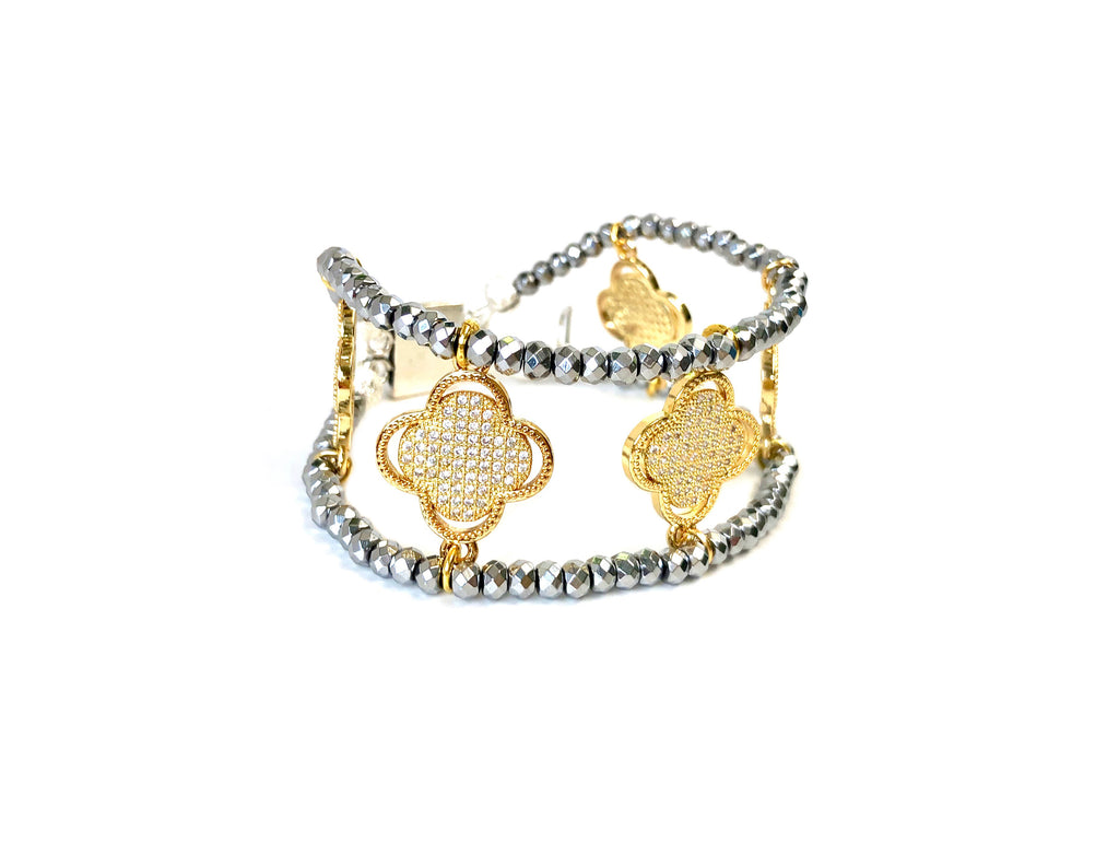 Gold Clover Charm Cuff Bracelet