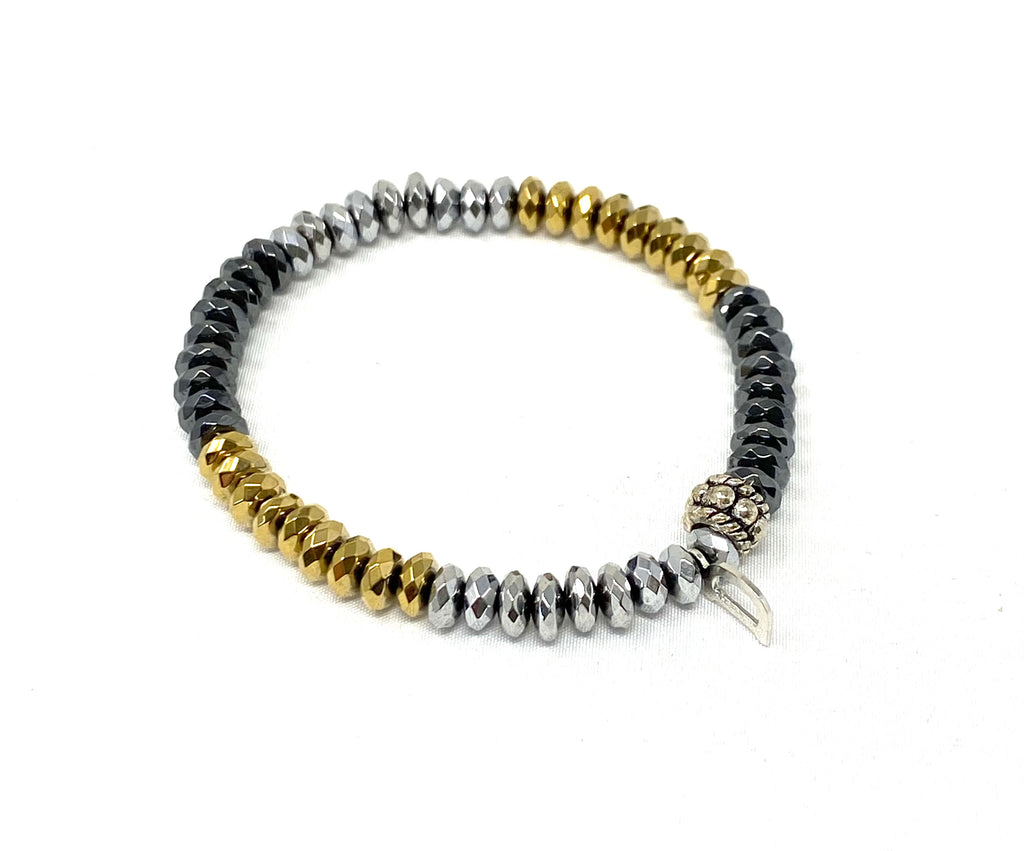 Dash Stack Bracelets -Silver, Gold and Gunmetal Hematite