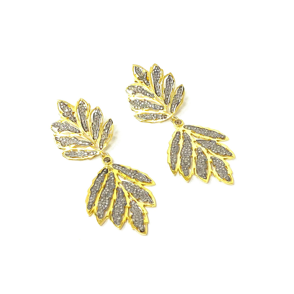 Diamond Double Palm Leaf Earrings
