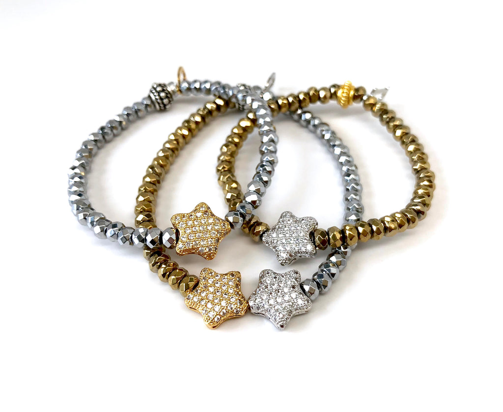 'Mommy & Me' Silver & Gold Star & Hematite Bracelet Set