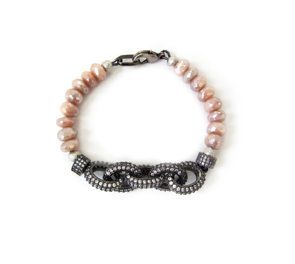 Pink Moonstone Chain Link Bracelet