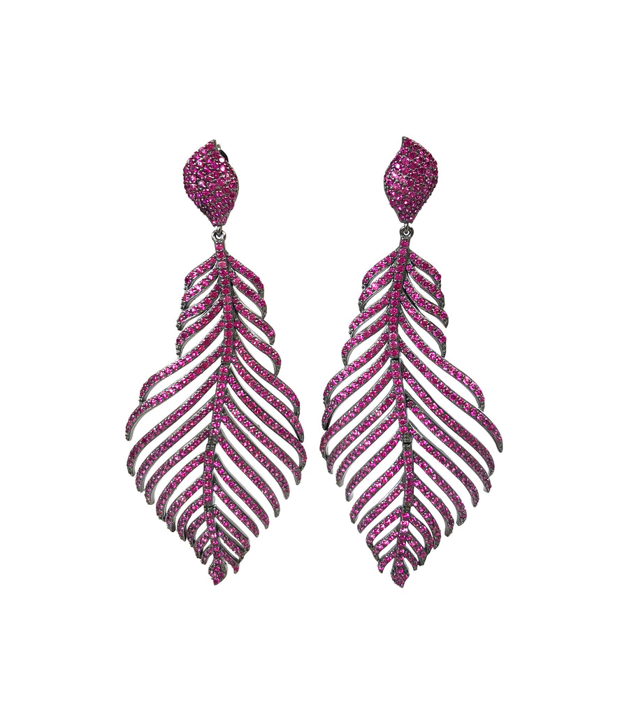 Large Pave Feather Earrings