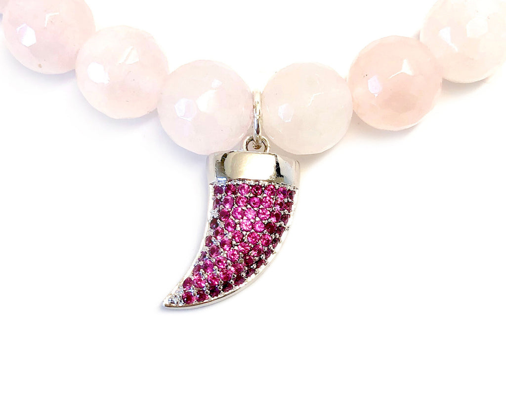 Pink Pave Silver Horn Charm