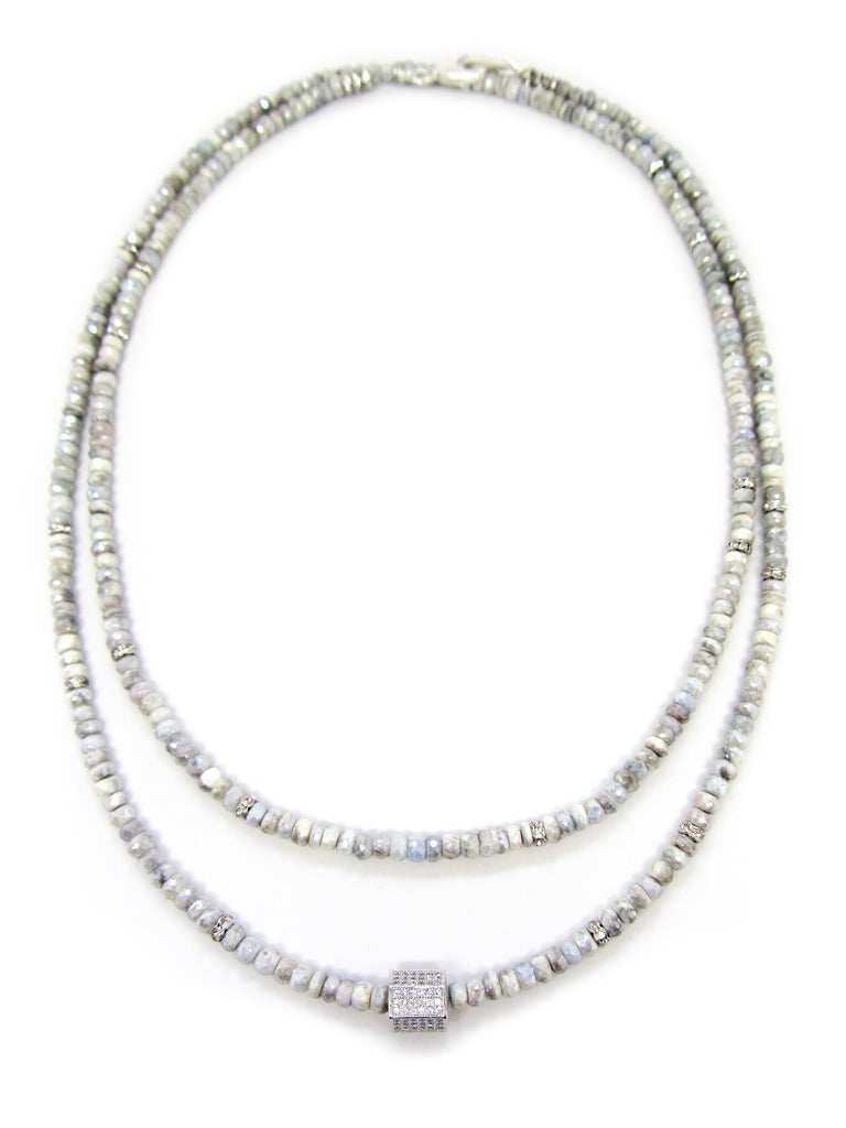 Silverite Necklace with Pave Cube Center