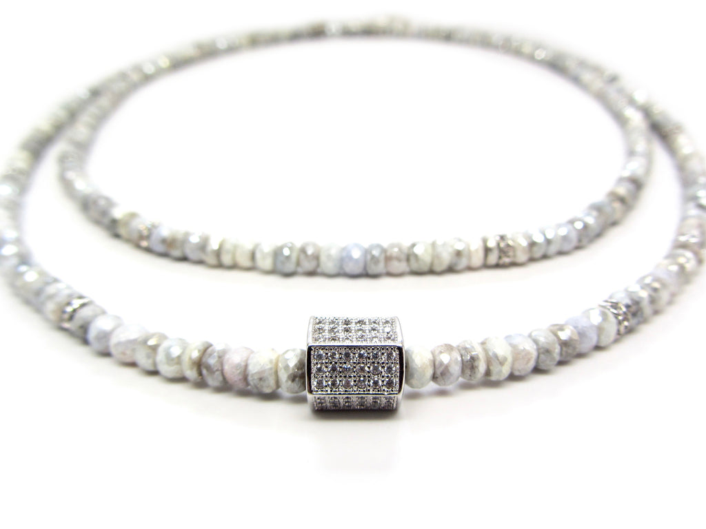 Silverite Necklace with Pave Cube Center