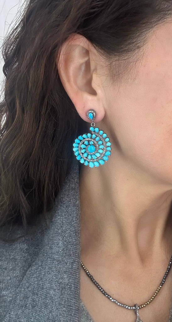 Turquoise & Diamond Circular Earrings
