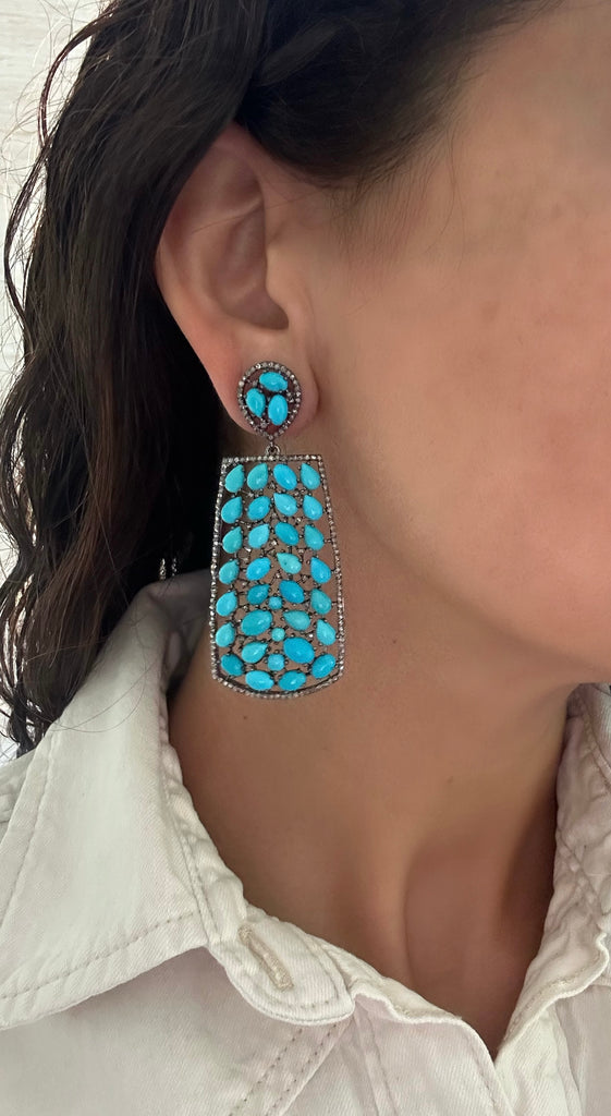 Turquoise & Diamond Rectangular Earrings