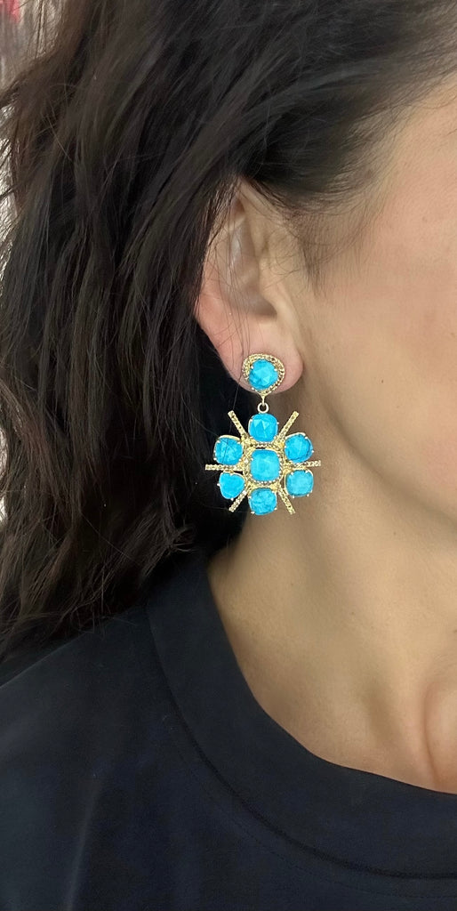 Art Deco Stone and Diamond Flower Shaped Earring