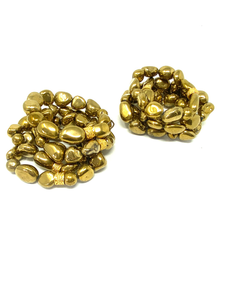 Set of 2 Electroplated Gold Quartz Nugget Bracelets