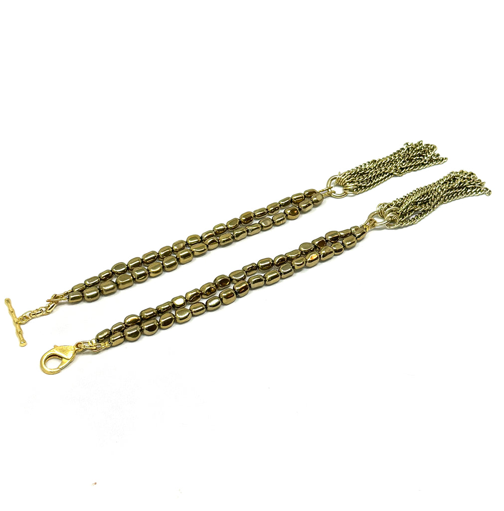 Double Strand Gold Nugget Bracelet with Fringe