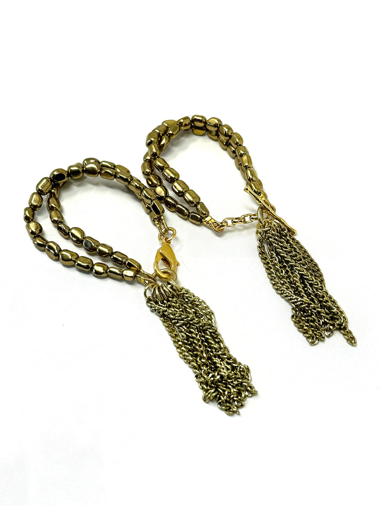 Double Strand Gold Nugget Bracelet with Fringe