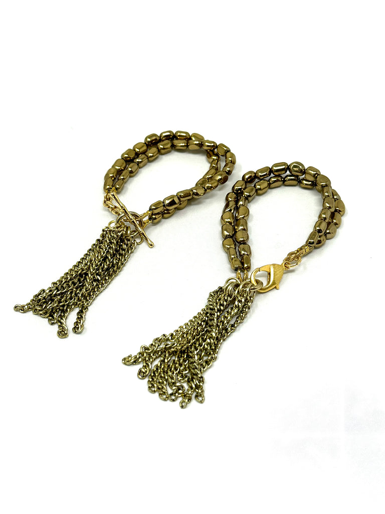 Double Strand Gold Nugget Bracelet with Fringe