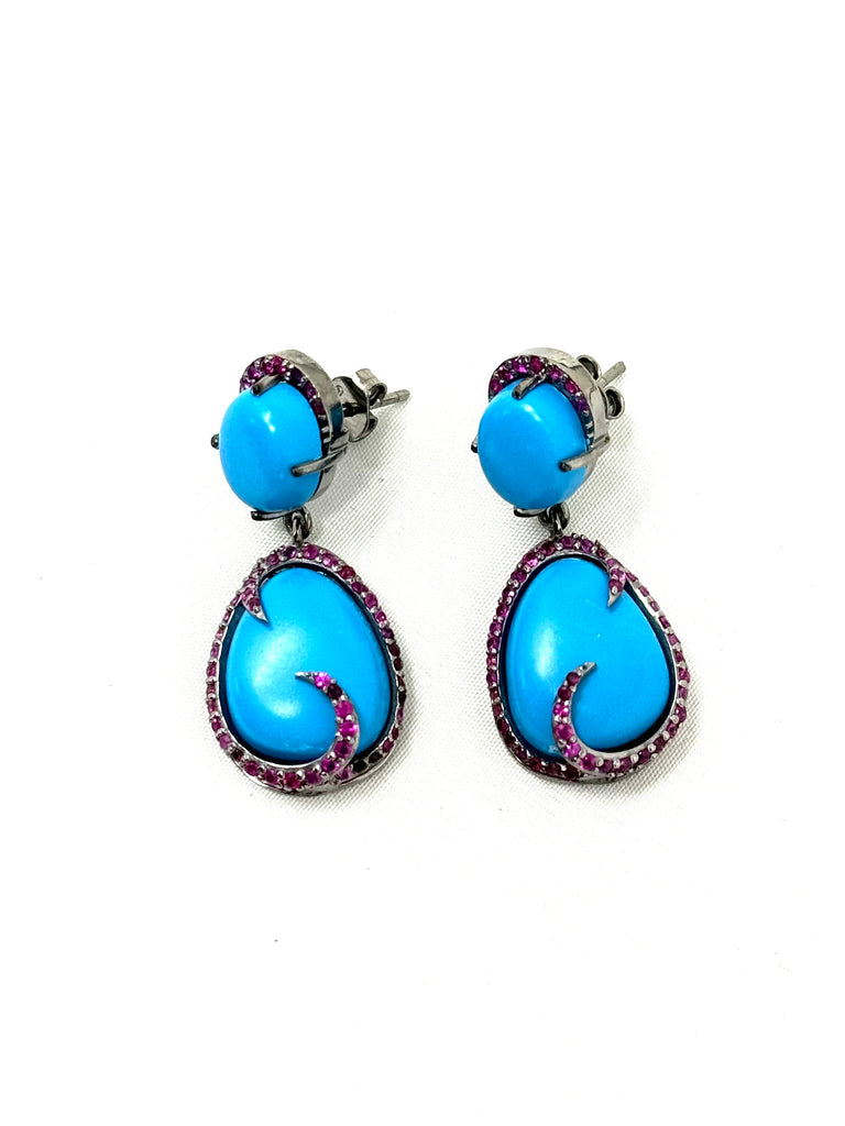 Turquoise & Ruby Drop Earring