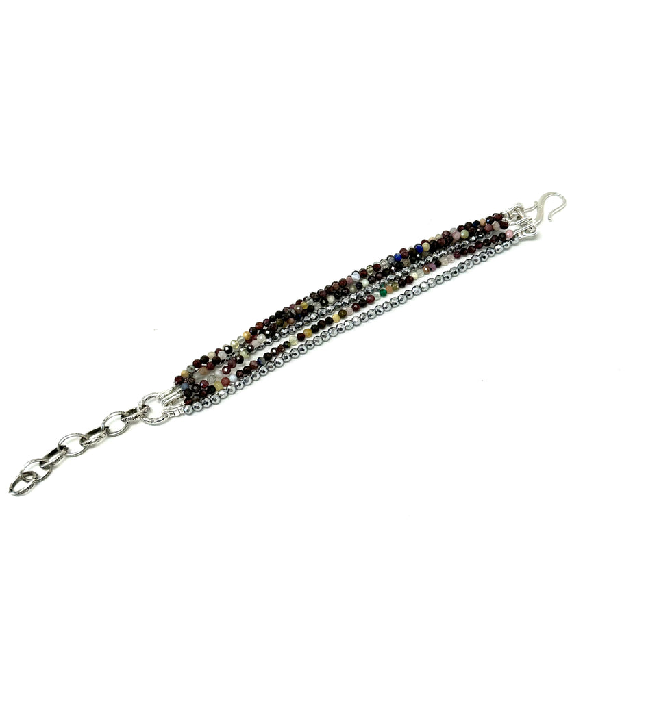 6 Strand Semi-Precious Gem & Hematite Bracelet