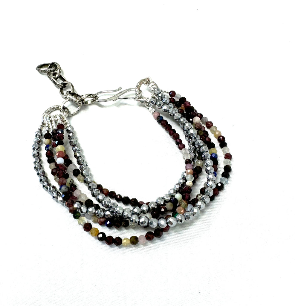 6 Strand Semi-Precious Gem & Hematite Bracelet