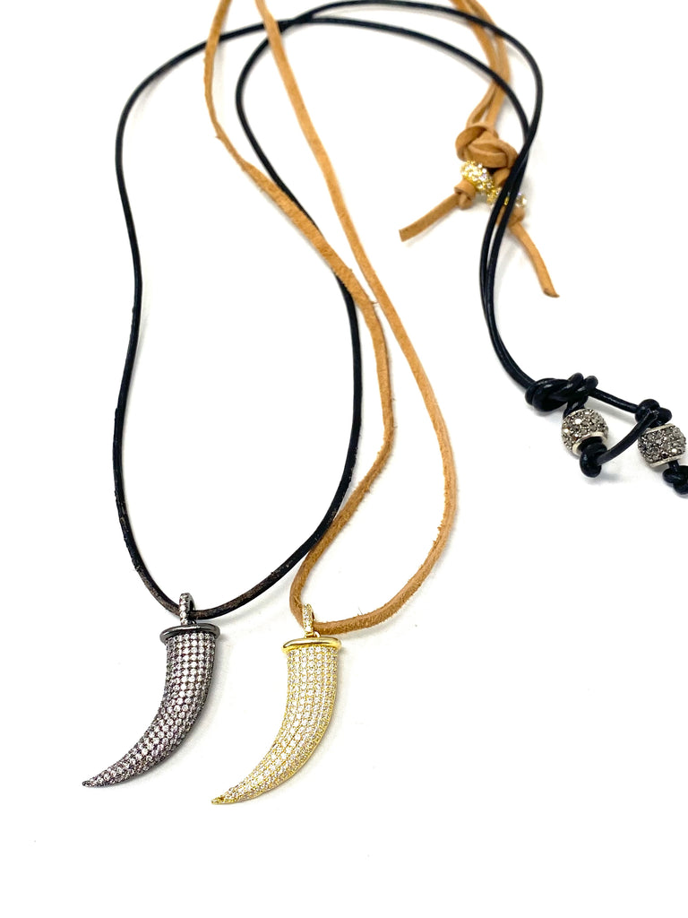 Various Pave Charm Leather Necklaces