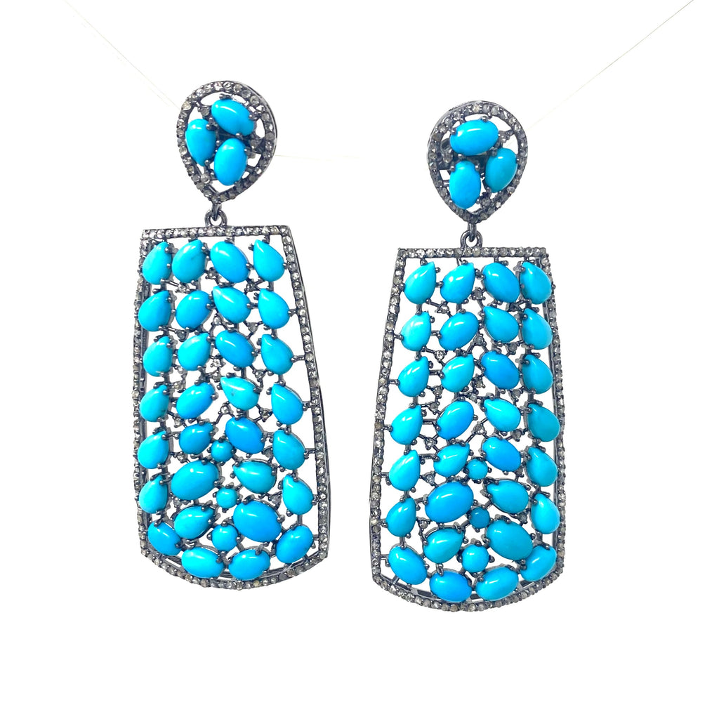 Turquoise & Diamond Rectangular Earrings