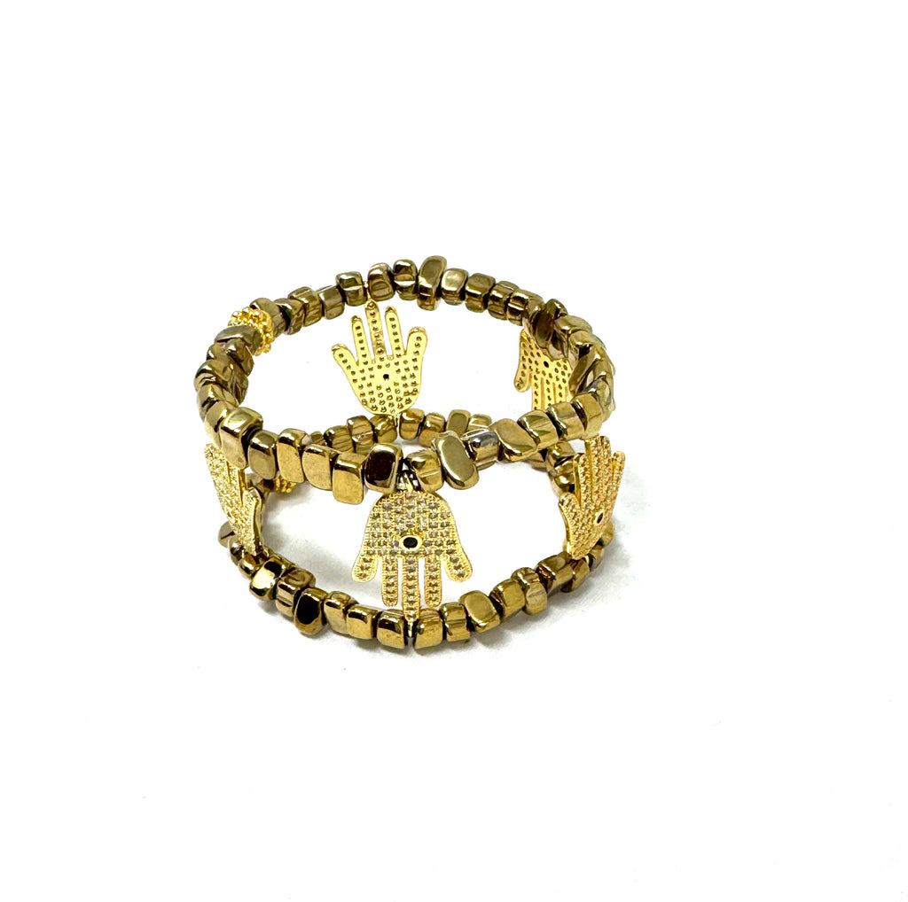 Gold Hamsa Charm Cuff Bracelet