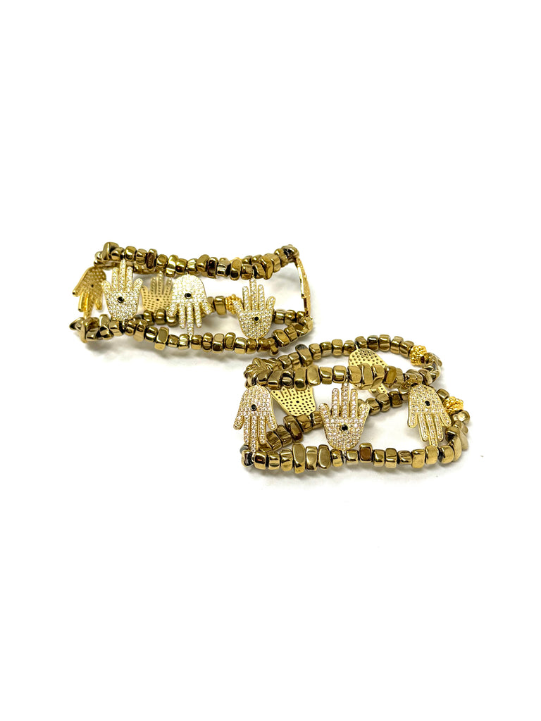 Gold Hamsa Charm Cuff Bracelet