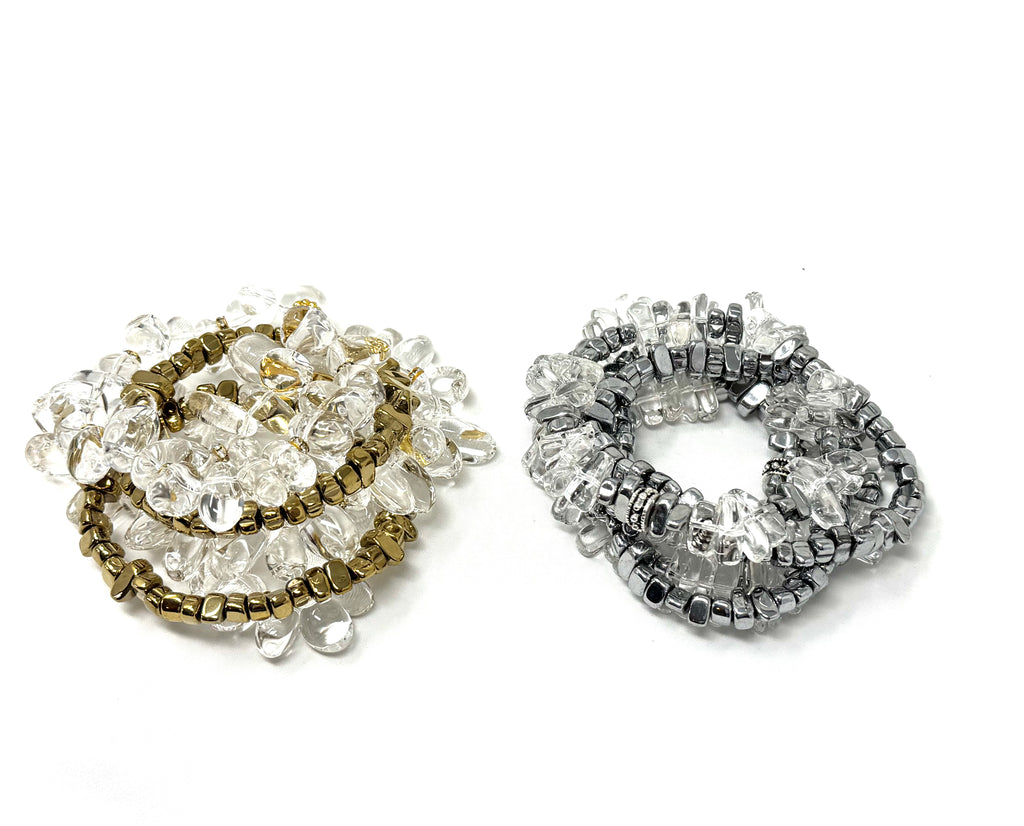 Clear Quartz and Hematite Nugget Stacks