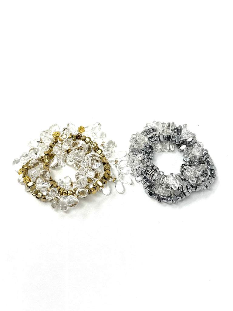 Clear Quartz and Hematite Nugget Stacks