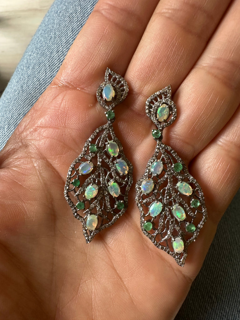 Organic Opal and Emerald Earring