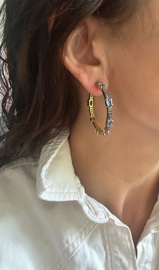 Blue Kyanite & Diamond Hoop Earrings