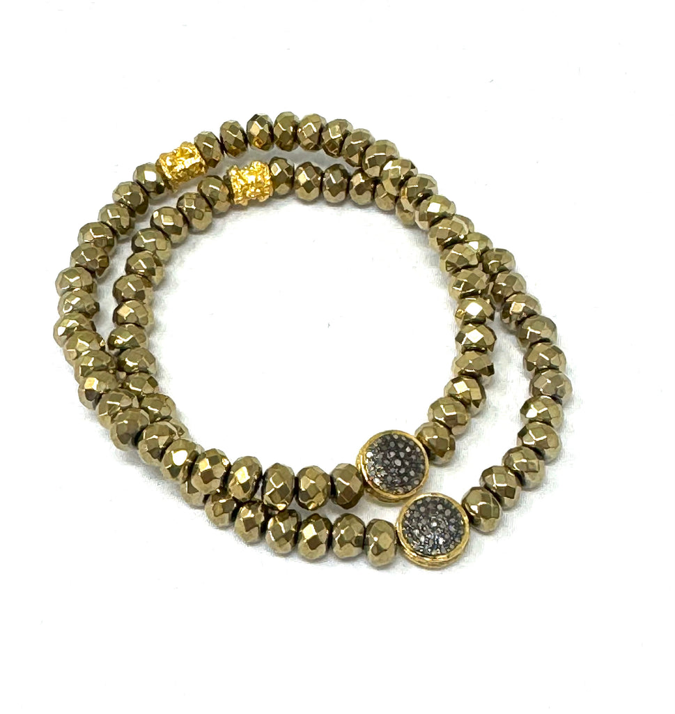 Gold Hematite & Diamond Disc Stretch Bracelet