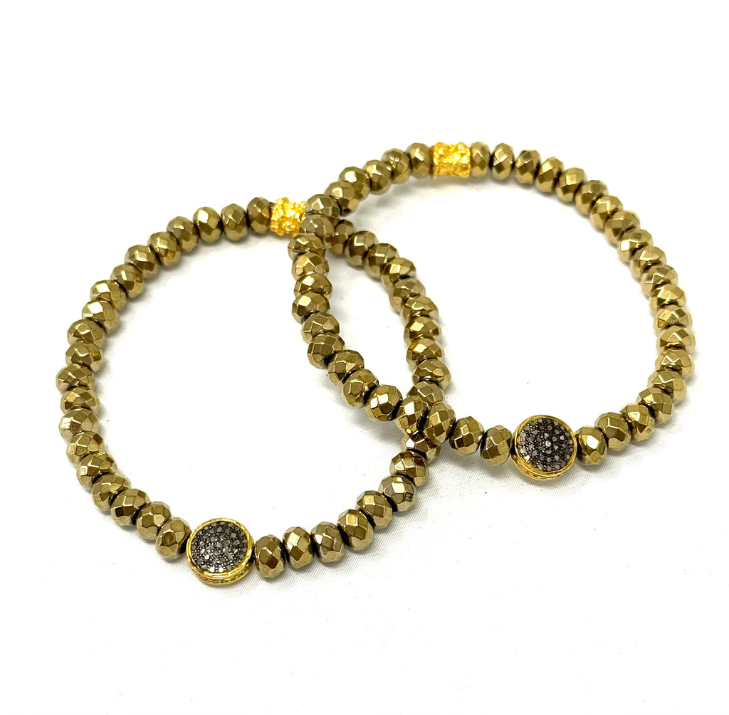 Gold Hematite & Diamond Disc Stretch Bracelet