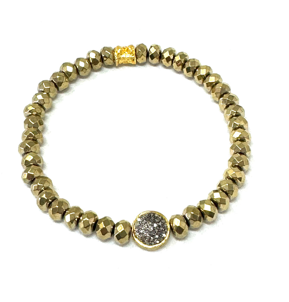 Gold Hematite & Diamond Disc Stretch Bracelet