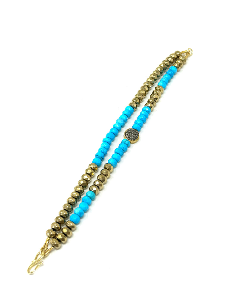 Double Strand Turquoise & Gold Hematite Rondelle Bracelet