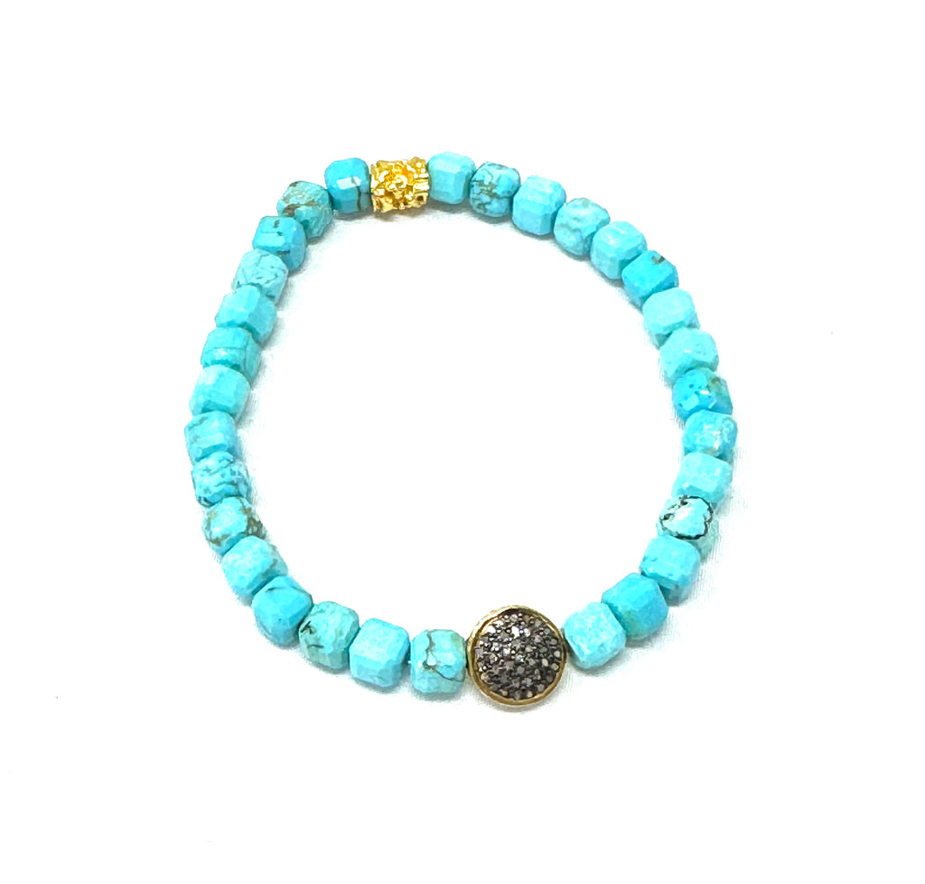 Turquoise Square Beaded Stretch Bracelets