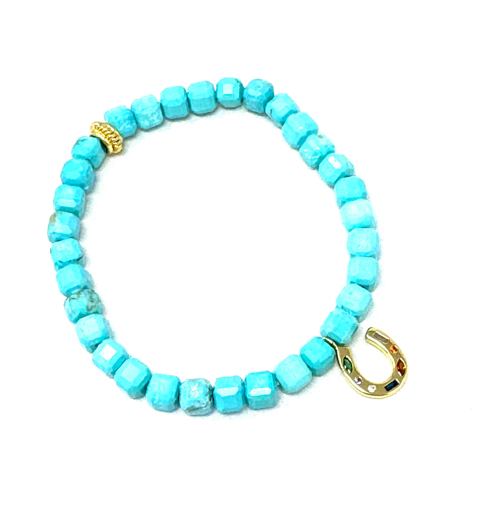 Turquoise Square Beaded Stretch Bracelets