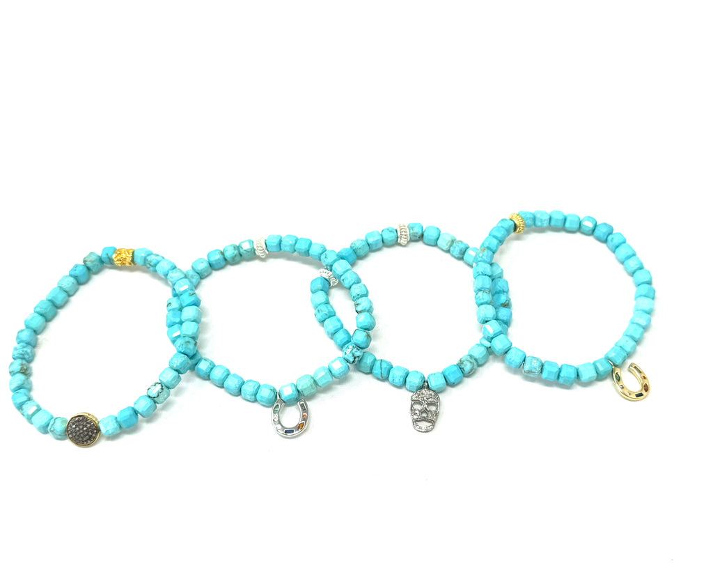 Turquoise Square Beaded Stretch Bracelets