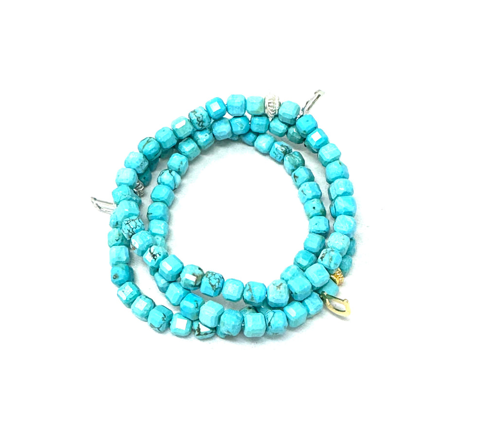 Turquoise Square Beaded Stretch Bracelets