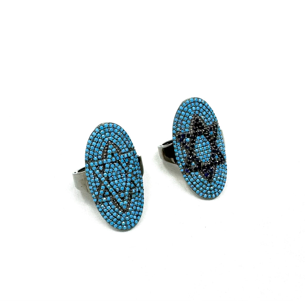 Turquoise & Sapphire Star of David Ring