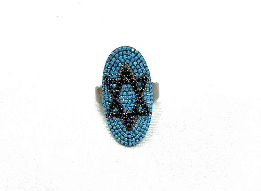 Turquoise & Sapphire Star of David Ring