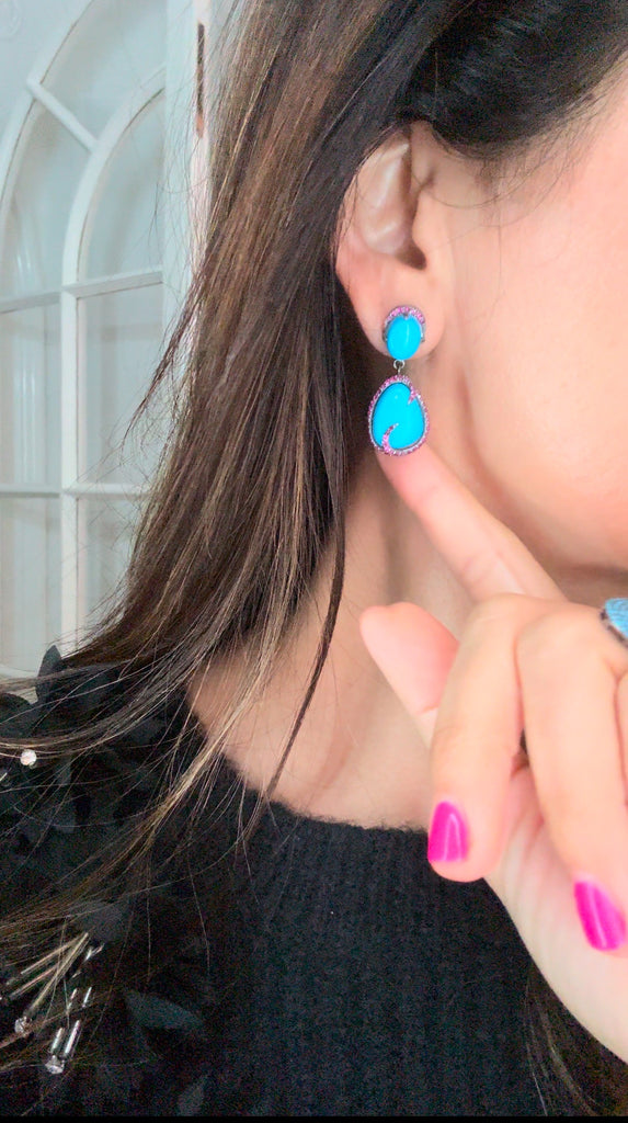 Turquoise & Ruby Drop Earring