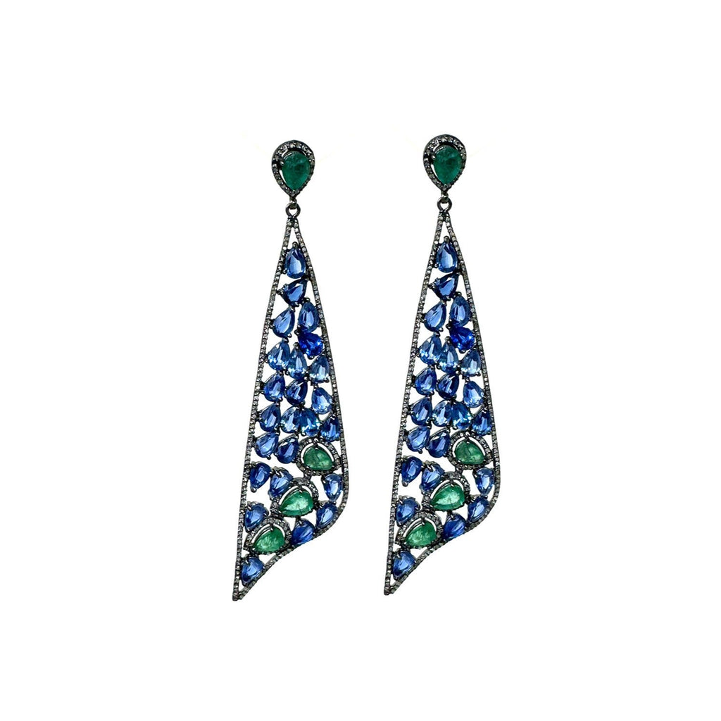 Diamond, Sapphire, & Emerald Sail Peacock Earrings