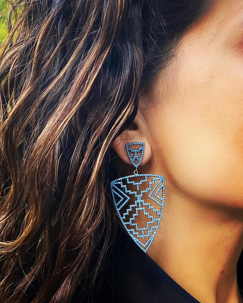 Turquoise Aztec Shield Earrings