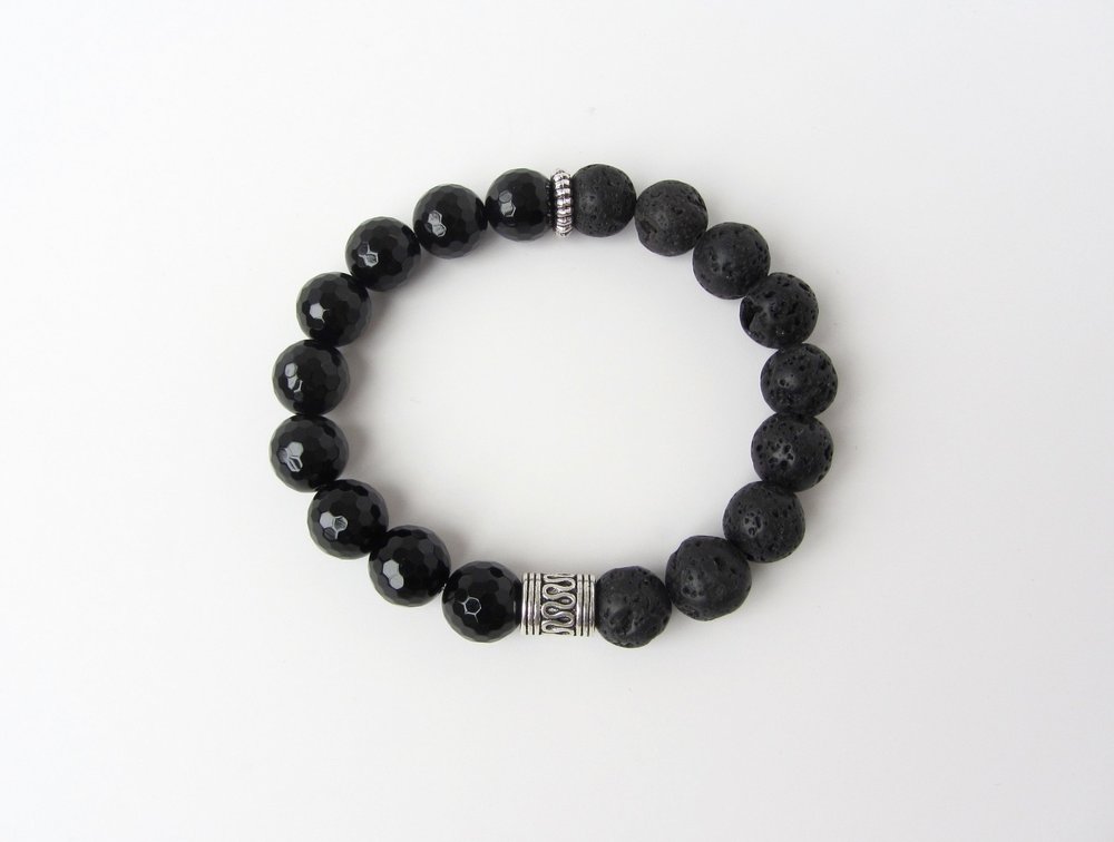 Jet Black Onyx & Lava Mens Bracelet | Dripping in Gems