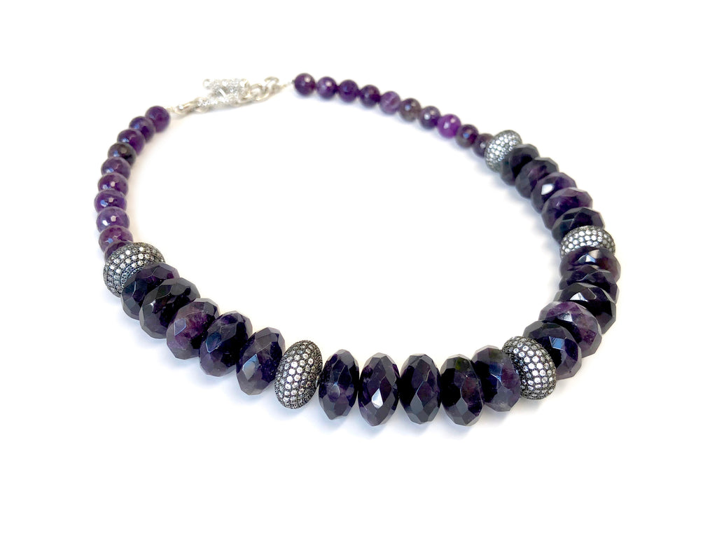 Amethyst Necklace with Pave Disk Beads