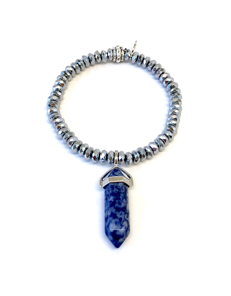 Blue Denim Lapis Crystal on Silver Hematite Bracelet