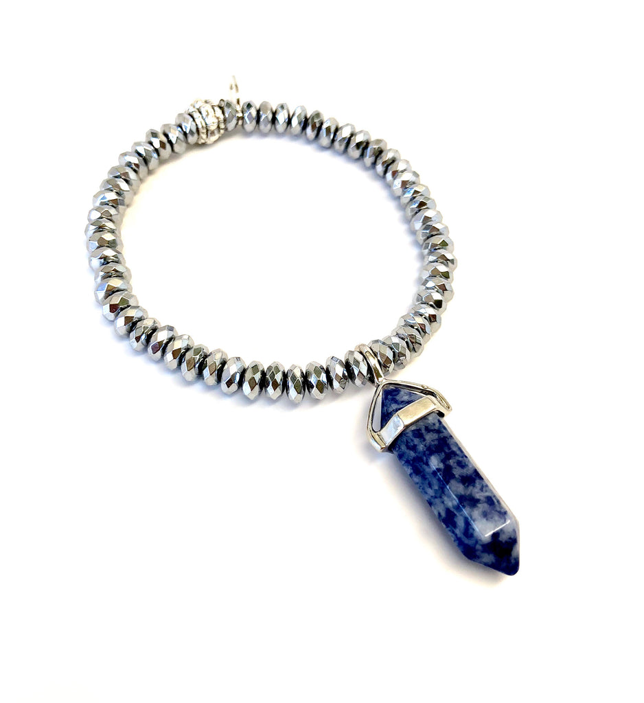 Blue Denim Lapis Crystal on Silver Hematite Bracelet