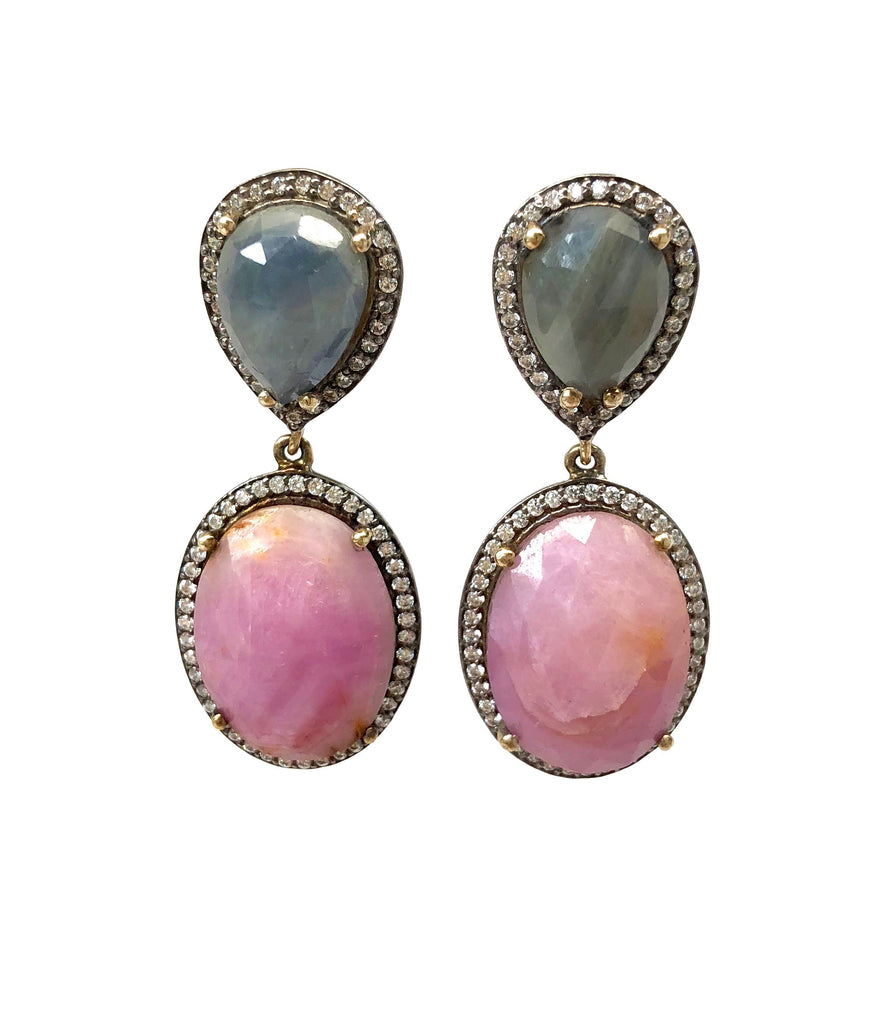 Blue & Pink Sapphire Earrings