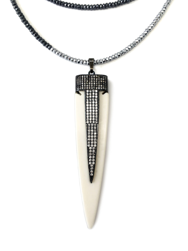 Pave Arrow Pendant on Silver & Gunmetal Necklace